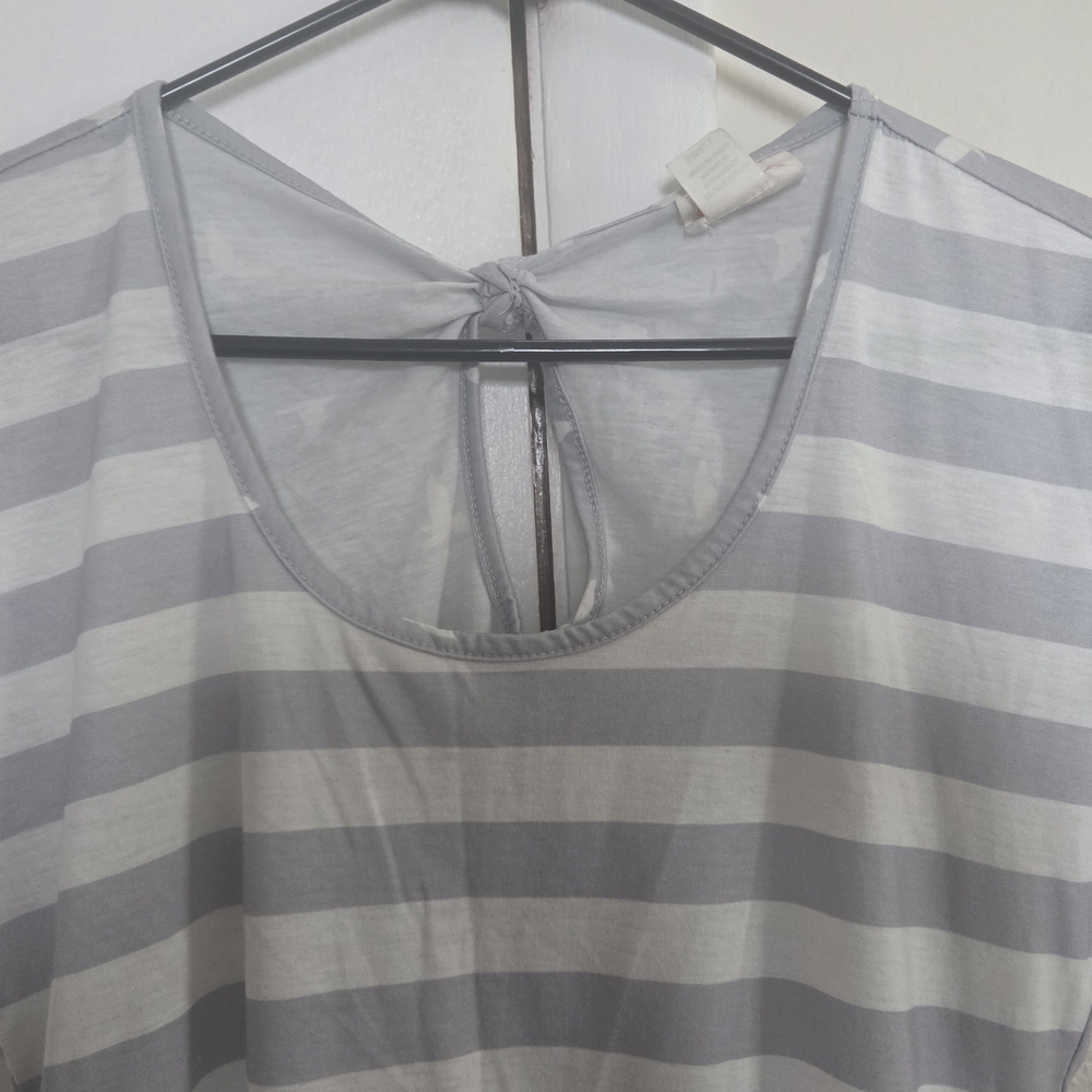 Self Esteem Light Gray and White Striped Top